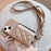 For iPhone 15 Litchi Texture PU+TPU Phone Case Rhomboid Stitching Card Holder Phone Shell with Shoulder Strap - Light Khaki - 2