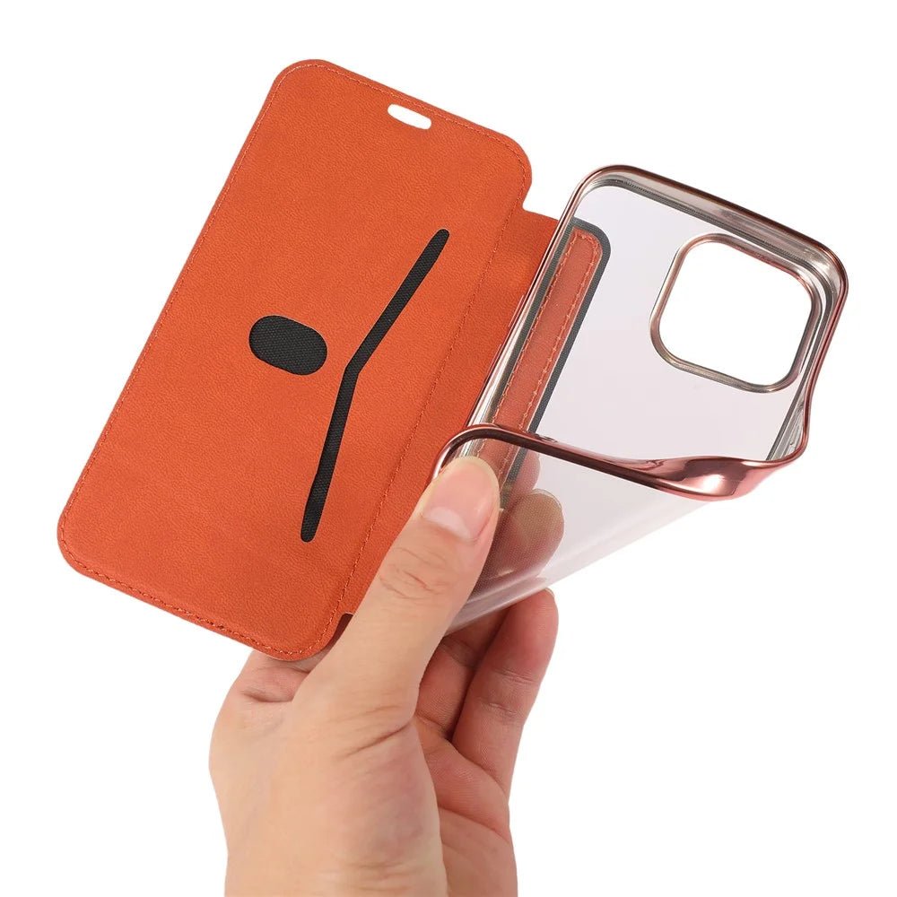 Card Holder Stand Case for iPhone 15 , Glitter Powder PU Leather+TPU Transparent Phone Cover - Rose Gold - 4