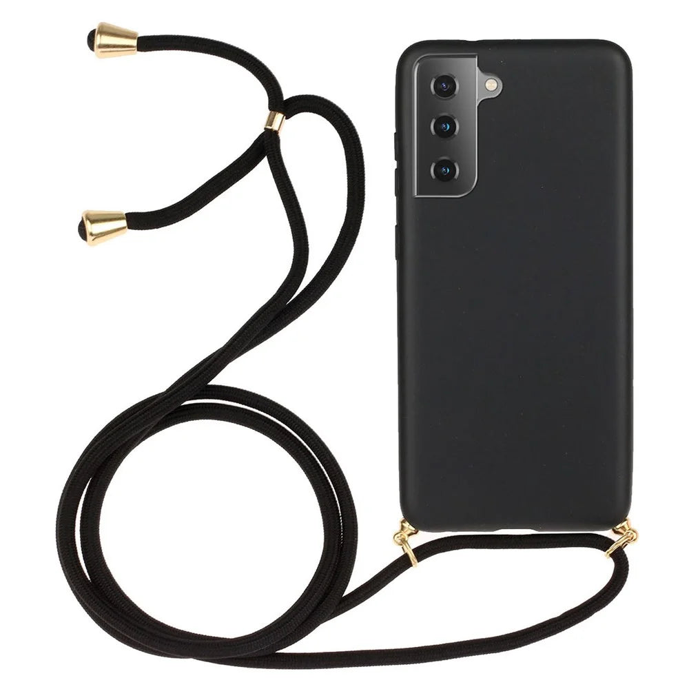 For Samsung Galaxy S23 FE Shockproof Case Biodegradable Wheat Straw+TPU Phone Cover with Lanyard - Black - 1