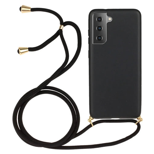 For Samsung Galaxy S23 FE Shockproof Case Biodegradable Wheat Straw+TPU Phone Cover with Lanyard - Black - 1