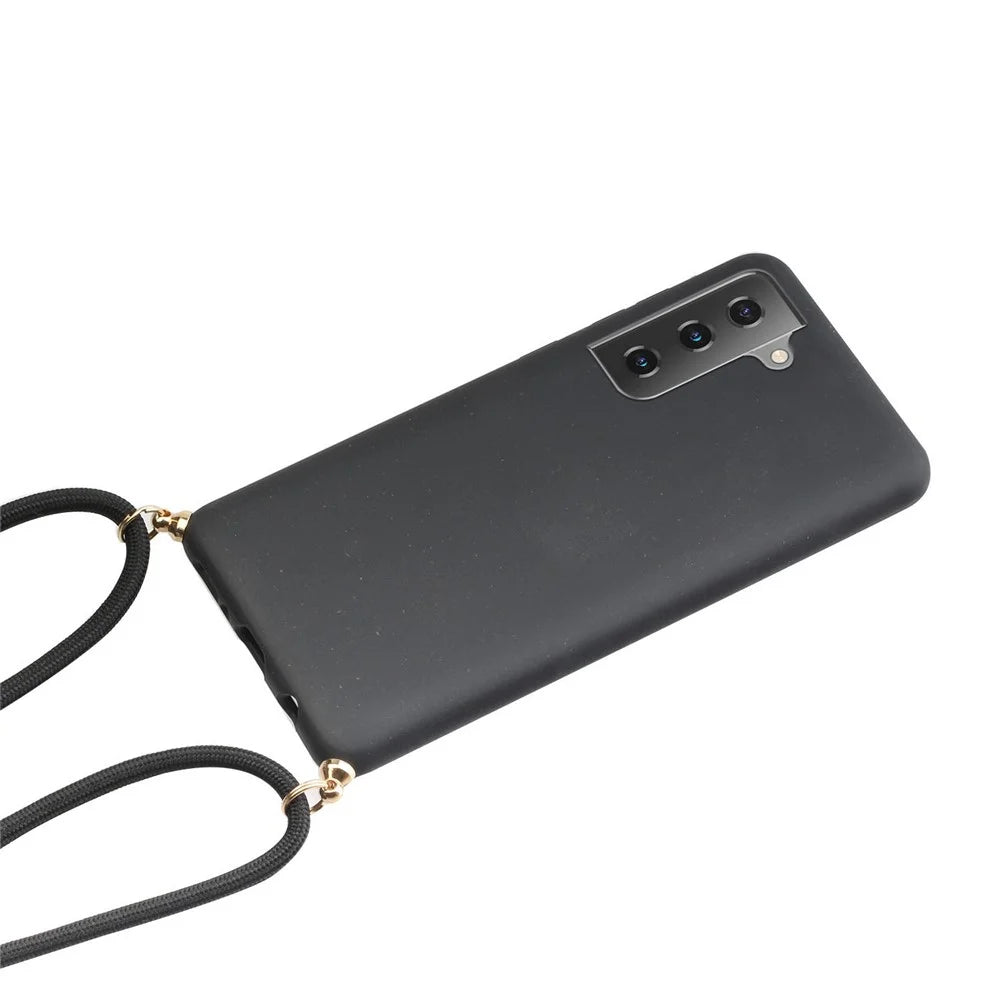 For Samsung Galaxy S23 FE Shockproof Case Biodegradable Wheat Straw+TPU Phone Cover with Lanyard - Black - 2