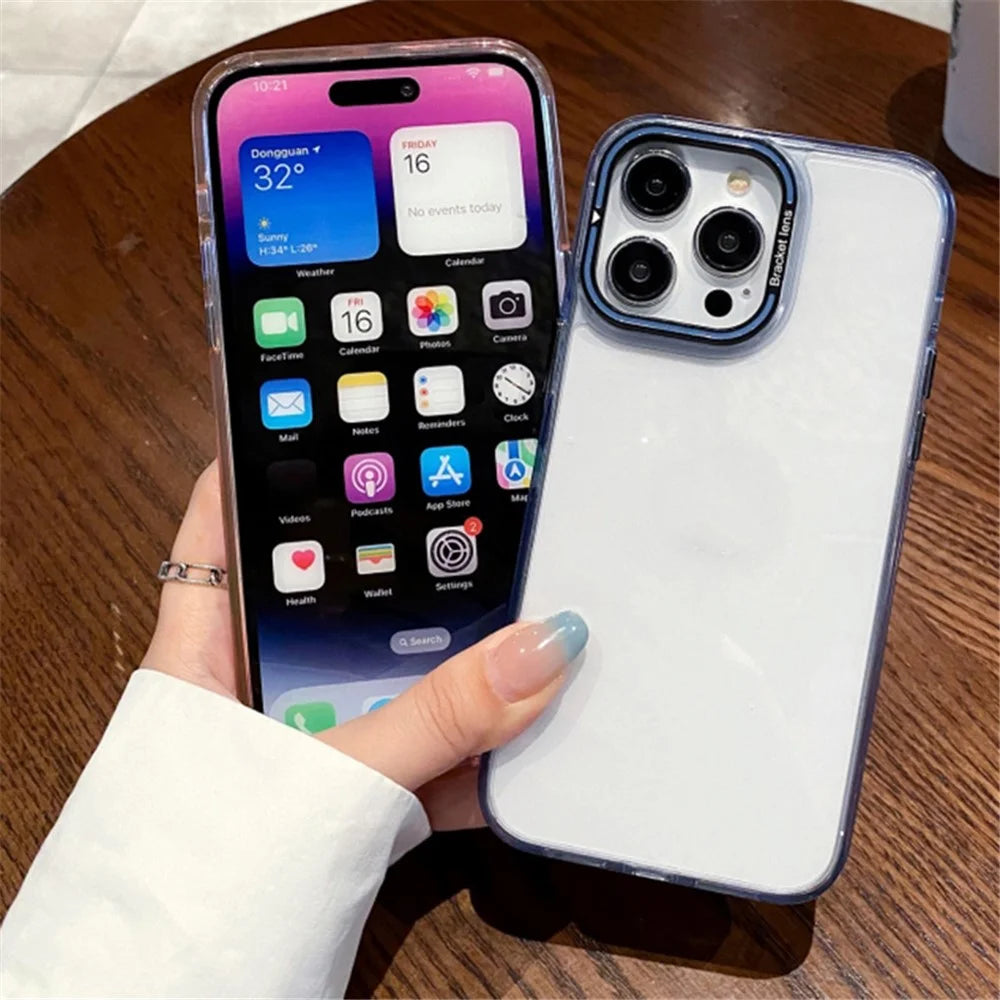 For iPhone 15 Anti-scratch Transparent TPU Phone Case Kickstand Electroplating Mobile Back Cover - Blue - 3