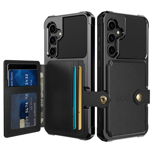 ZM03 For Samsung Galaxy S23 FE Card Holder Kickstand Phone Case PU Leather Coated TPU Back Cover - Black - 1