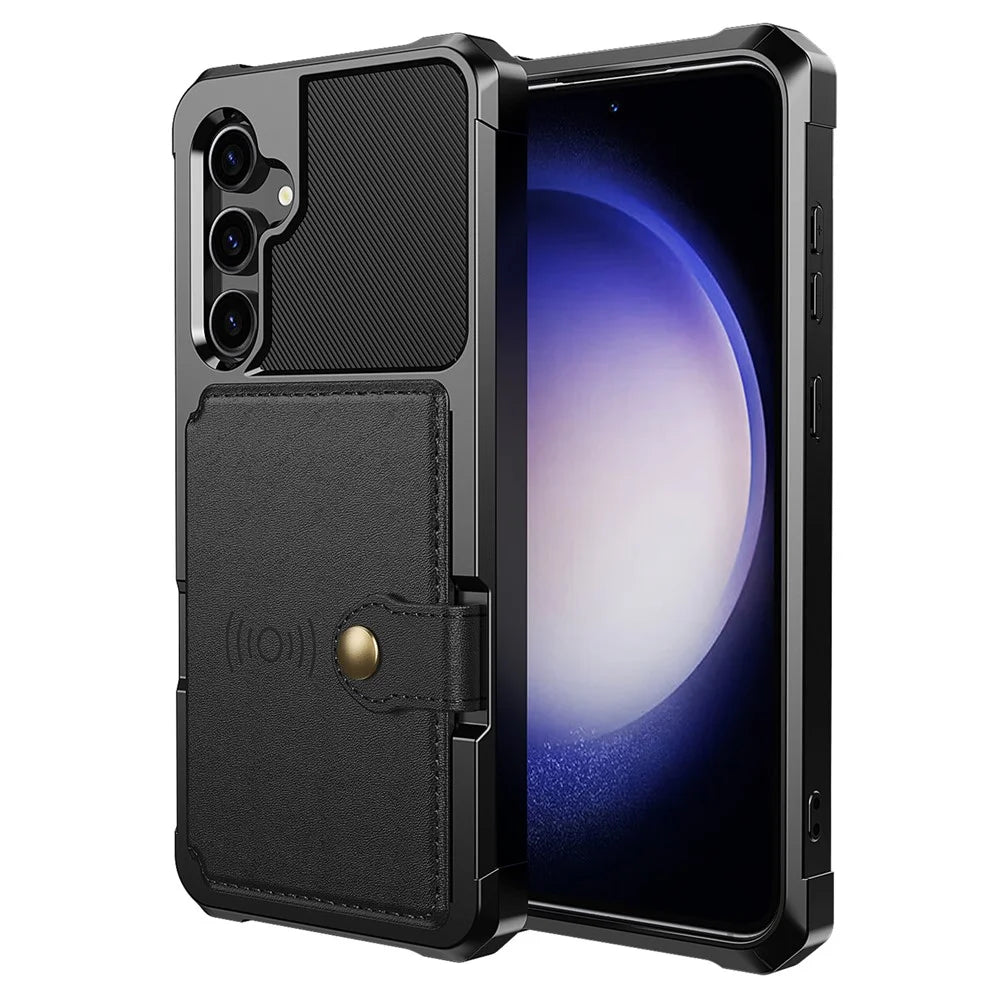 ZM03 For Samsung Galaxy S23 FE Card Holder Kickstand Phone Case PU Leather Coated TPU Back Cover - Black - 2