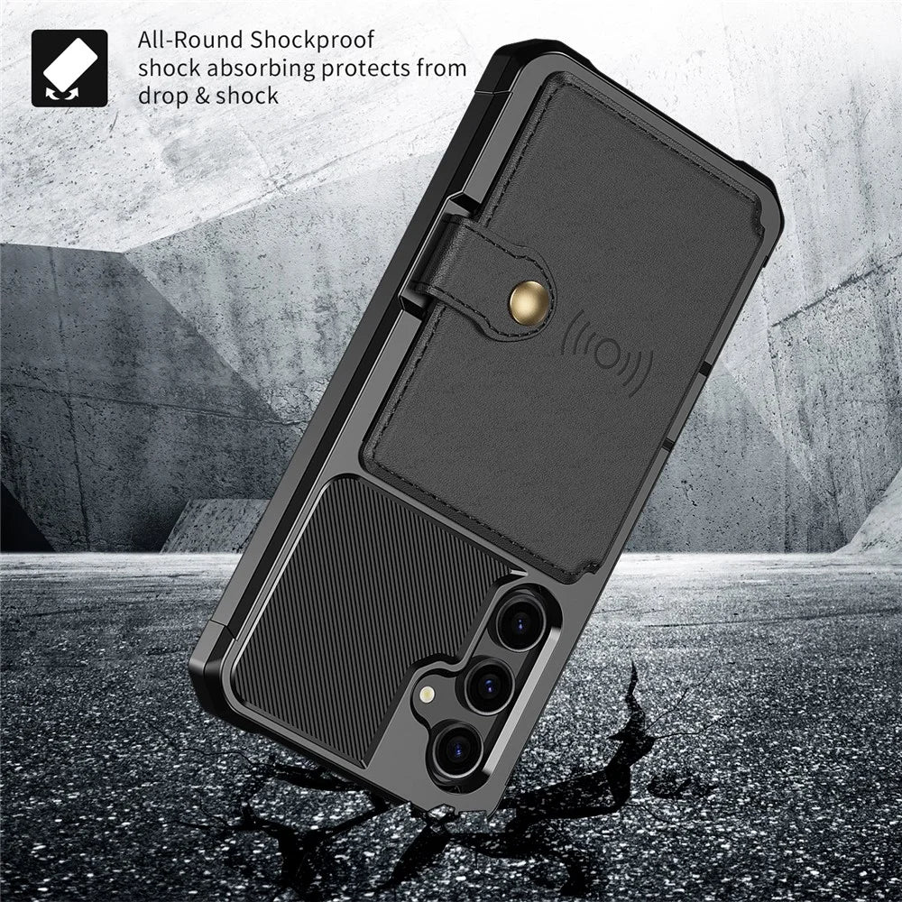 ZM03 For Samsung Galaxy S23 FE Card Holder Kickstand Phone Case PU Leather Coated TPU Back Cover - Black - 4