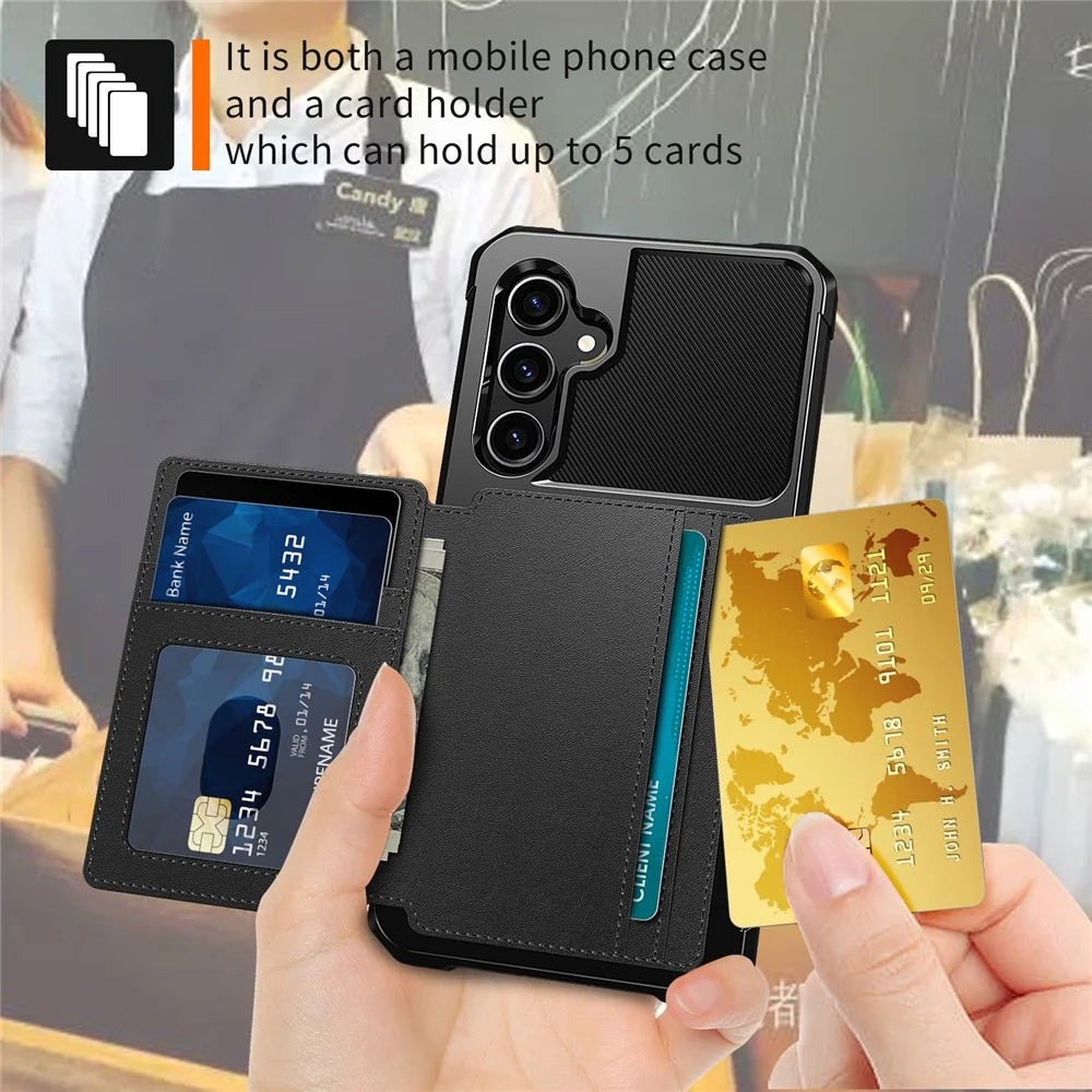 ZM03 For Samsung Galaxy S23 FE Card Holder Kickstand Phone Case PU Leather Coated TPU Back Cover - Black - 5