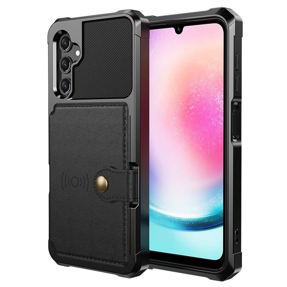 For Samsung Galaxy A24 4G (162.1 x 77.6 x 8.3mm) PU Leather Coated TPU Anti-Scratch Case Card Holder Kickstand Phone Cover - Black - 2