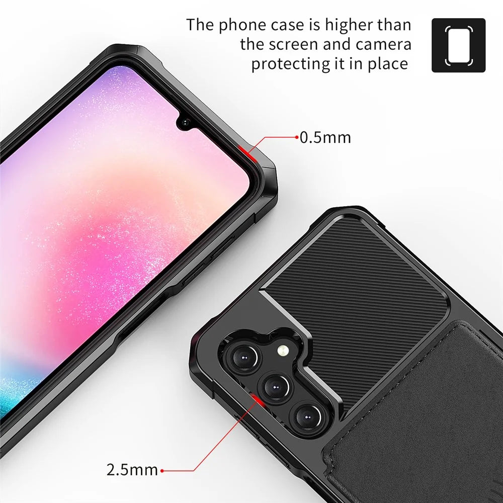 For Samsung Galaxy A24 4G (162.1 x 77.6 x 8.3mm) PU Leather Coated TPU Anti-Scratch Case Card Holder Kickstand Phone Cover - Black - 6