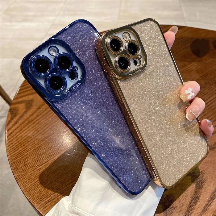Glitter Soft TPU Case for iPhone 15 Pro Max Electroplating Shockproof Cell Phone Back Cover - Gold - 3