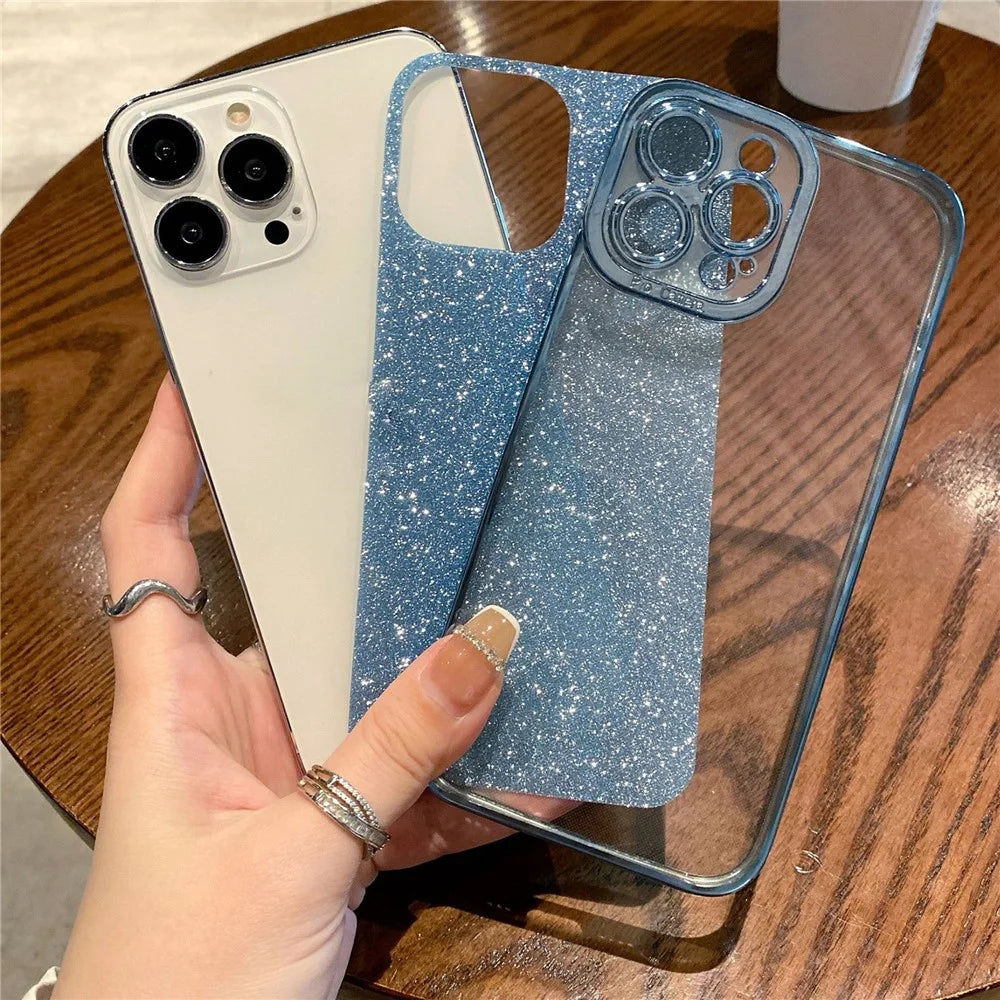 For iPhone 15 Plus Anti-scratch TPU Phone Back Case Electroplating Glitter Powder Mobile Phone Shell - Gold - 2