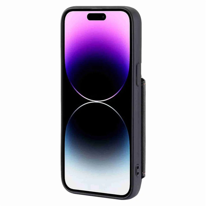 For iPhone 15 RFID Blocking PU Leather+TPU Phone Case Wallet Cover Card Holder with Wrist Strap - Black - 3