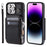 For iPhone 15 Pro Zipper Wallet PU Leather+TPU Phone Case RFID Blocking Phone Shell with Wrist Strap - Black - 1