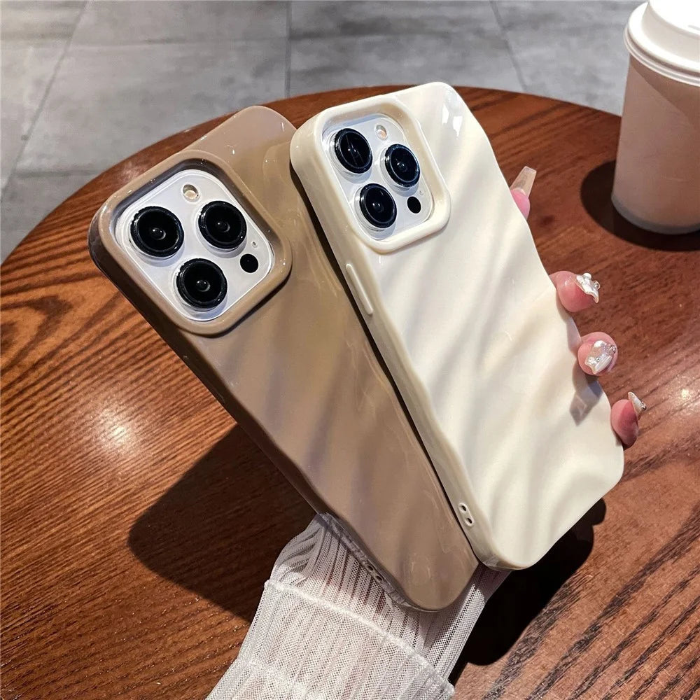 Anti-Drop Soft TPU Case for iPhone 15 Pro Simple Style Wave Pattern Slim Phone Cover - Black - 6