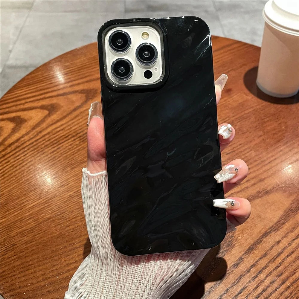 For iPhone 15 Pro Max Protective Case Simple Style Wave Pattern Soft TPU Slim Phone Cover - Black - 1