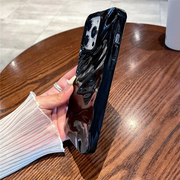 For iPhone 15 Pro Max Protective Case Simple Style Wave Pattern Soft TPU Slim Phone Cover - Black - 4