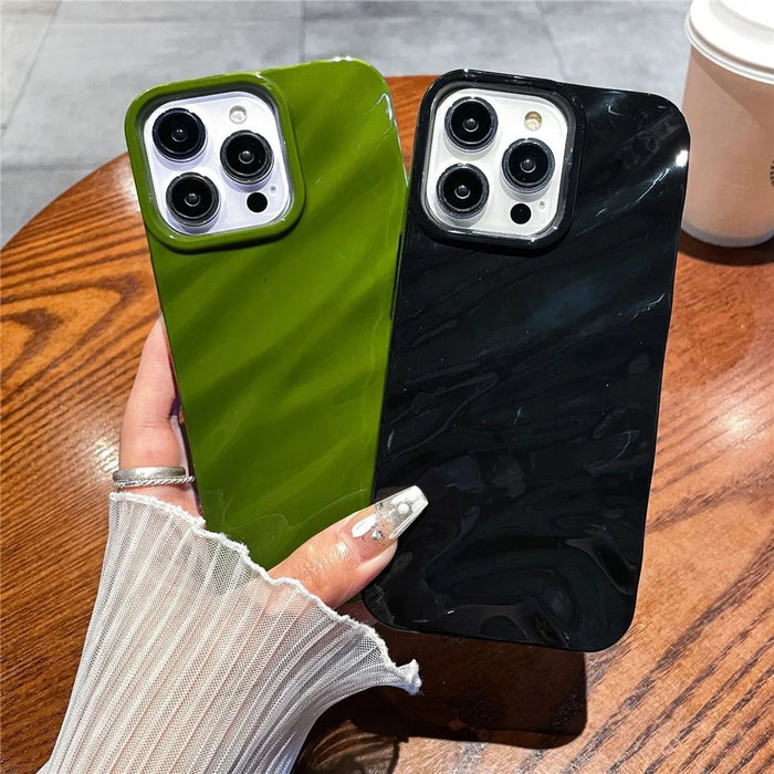 For iPhone 15 Pro Max Protective Case Simple Style Wave Pattern Soft TPU Slim Phone Cover - Black - 5