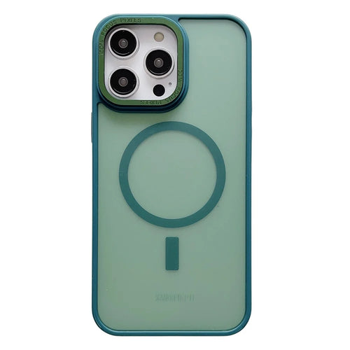 TPU+Acrylic Phone Case for iPhone 15 Skin-Touch Matte Magnetic Cover Compatible with MagSafe - Blackish Green - 1