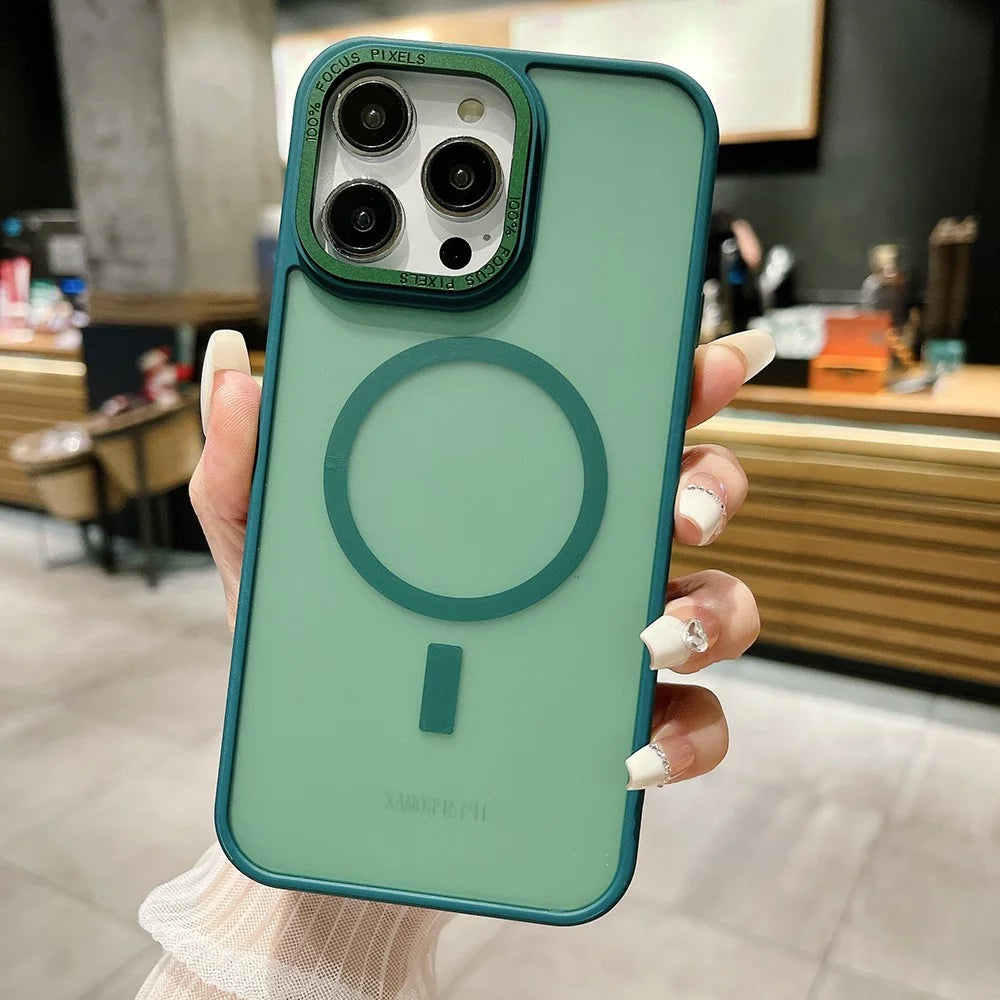 TPU+Acrylic Phone Case for iPhone 15 Skin-Touch Matte Magnetic Cover Compatible with MagSafe - Blackish Green - 2