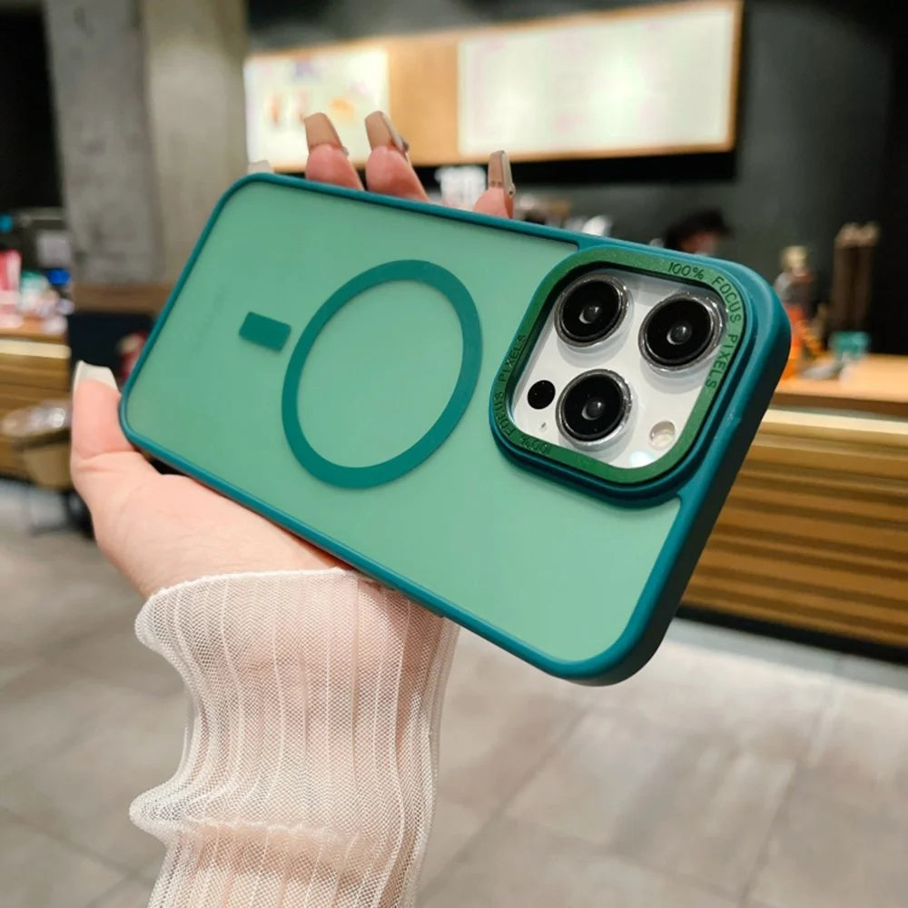 TPU+Acrylic Phone Case for iPhone 15 Skin-Touch Matte Magnetic Cover Compatible with MagSafe - Blackish Green - 3
