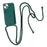 Liquid Silicone Phone Case for iPhone 15 Card Slot Anti-Scratch Cover with Strap - Midnight Green - 1
