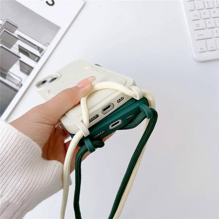 Liquid Silicone Phone Case for iPhone 15 Card Slot Anti-Scratch Cover with Strap - Midnight Green - 3