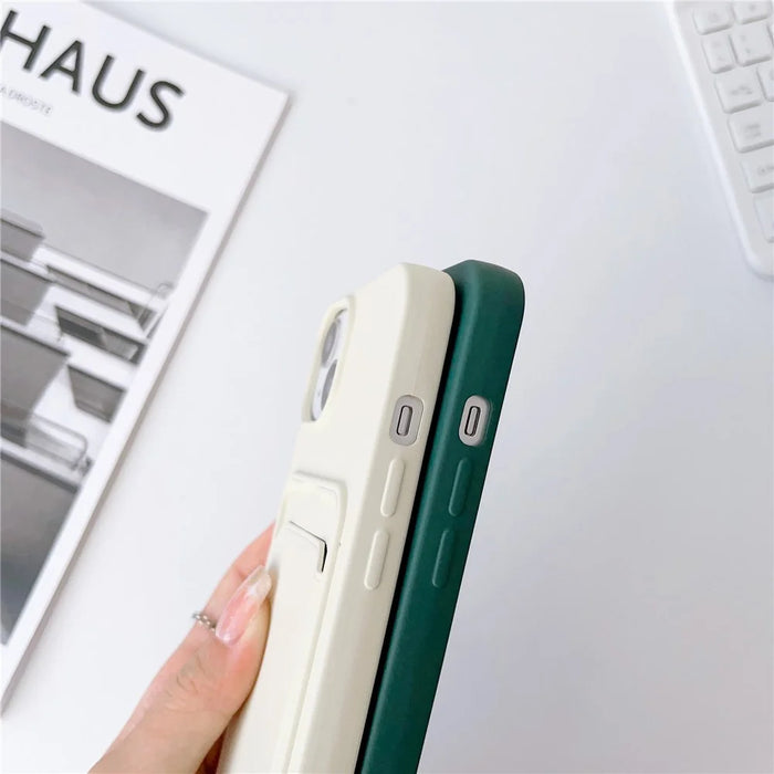 Liquid Silicone Phone Case for iPhone 15 Card Slot Anti-Scratch Cover with Strap - Midnight Green - 4