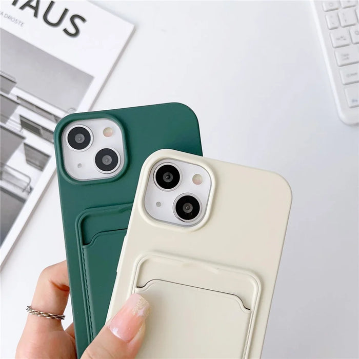 Liquid Silicone Phone Case for iPhone 15 Card Slot Anti-Scratch Cover with Strap - Midnight Green - 5