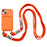 For iPhone 15 Plus Liquid Silicone Phone Case Card Slot Protective Cover with Strap - Orange - 1