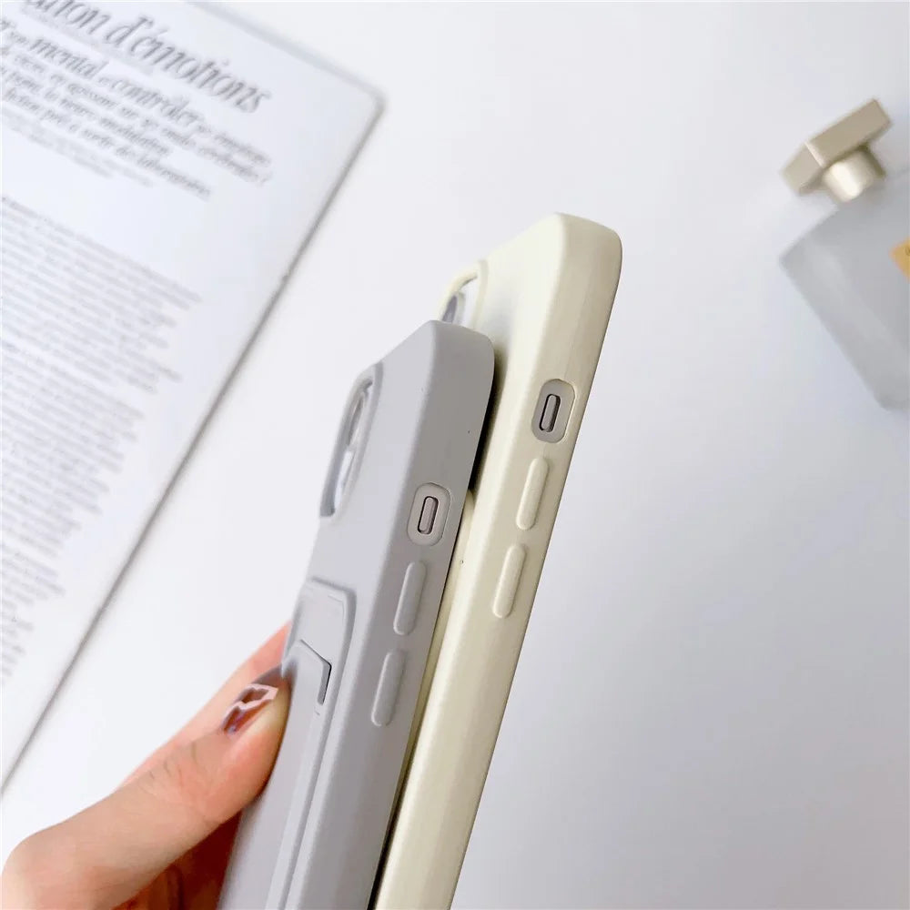 For iPhone 15 Card Holder Phone Case Soft Liquid Silicone Shockproof Cover with Strap - Grey - 4