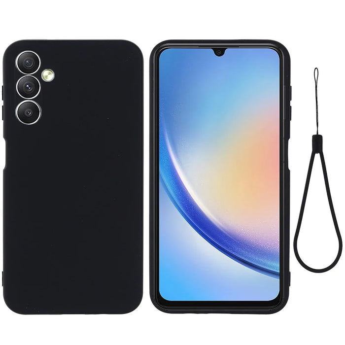 Liquid Silicone Phone Case for Samsung Galaxy F34 5G / M34 5G , Soft Lining Shockproof Phone Cover Shell - Black - 1