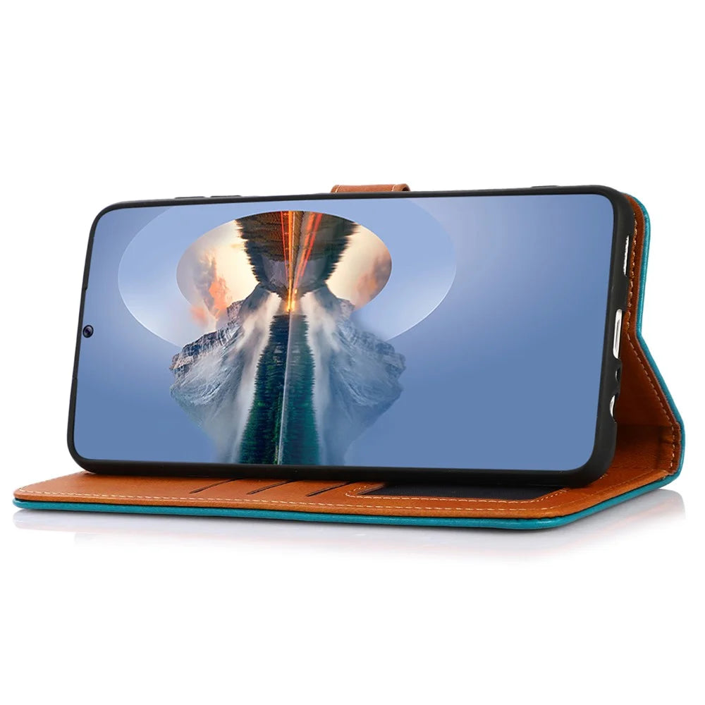 KHAZNEH For Sony Xperia 5 V Cowhide Texture Leather Stand Phone Case Shockproof Wallet Cover - Black - 3