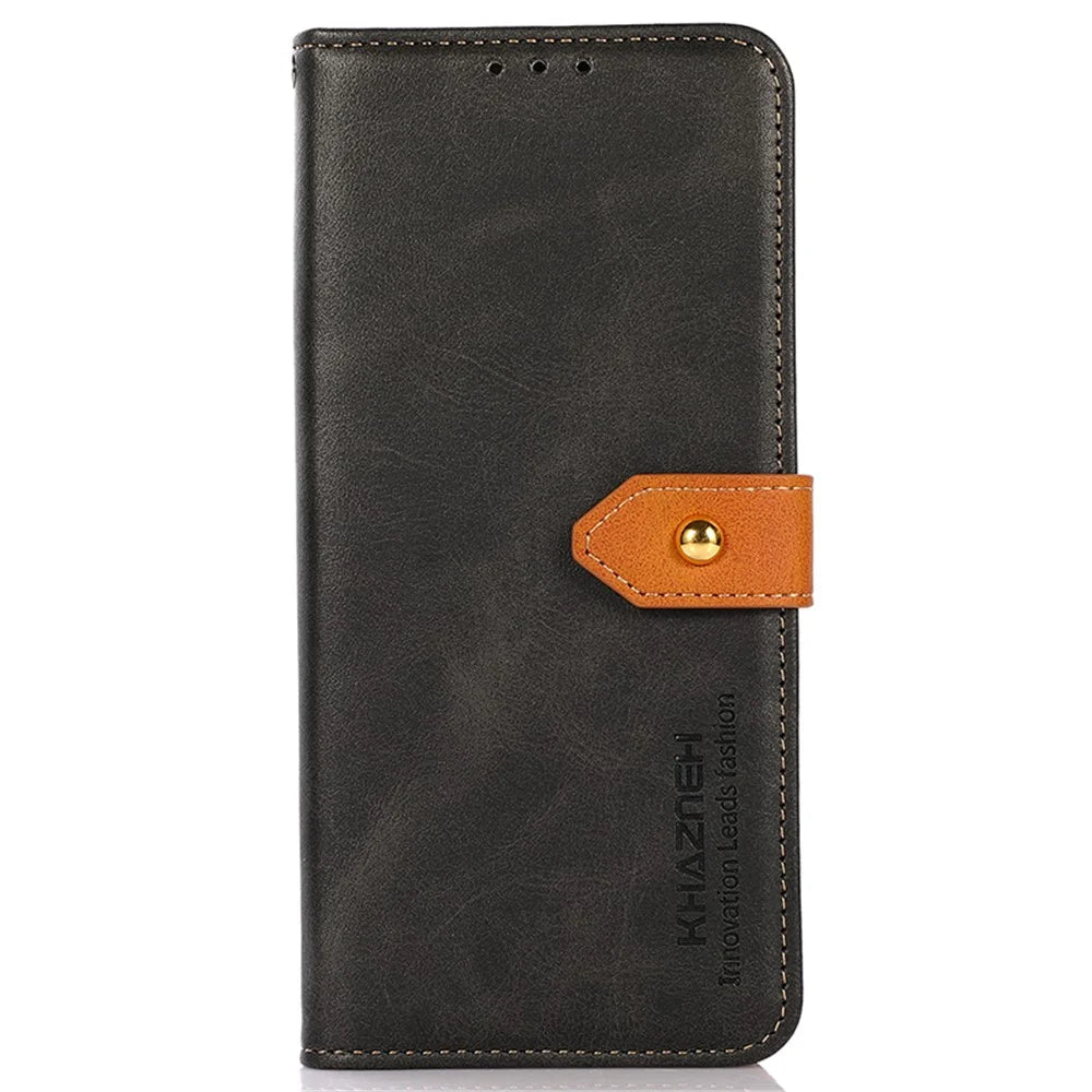 KHAZNEH For Sony Xperia 5 V Cowhide Texture Leather Stand Phone Case Shockproof Wallet Cover - Black - 6
