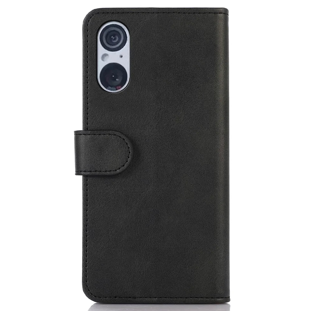 For Sony Xperia 5 V Cowhide Texture Phone Case Flip Leather Wallet Stand Anti-fall Cover - Black - 7