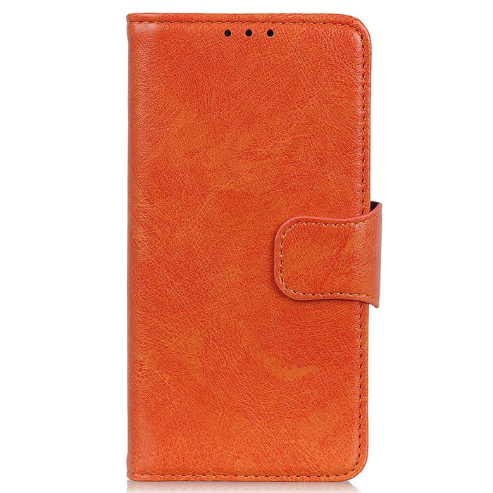 For Sony Xperia 5 V Drop Protection Phone Cover Nappa Texture Split Leather Stand Wallet Case - Orange - 6