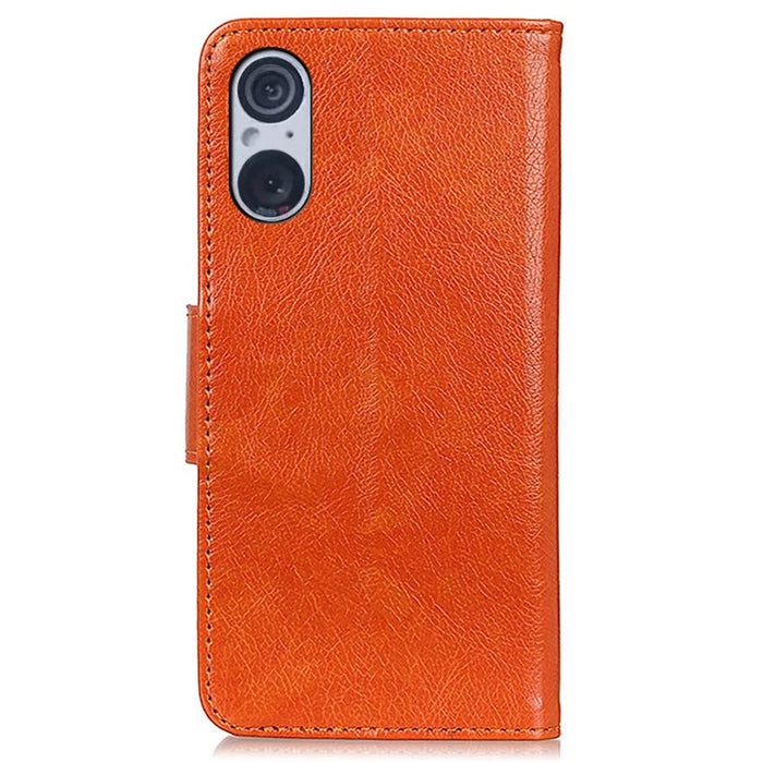 For Sony Xperia 5 V Drop Protection Phone Cover Nappa Texture Split Leather Stand Wallet Case - Orange - 7