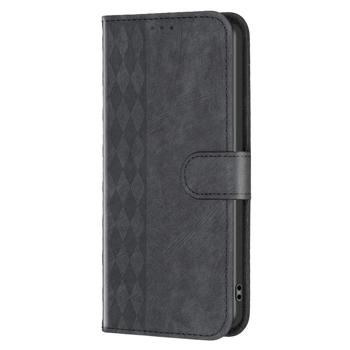 For iPhone 15 Pro Max Rhombus Imprinted PU Leather Case Stand Wallet Phone Cover - Black - 7