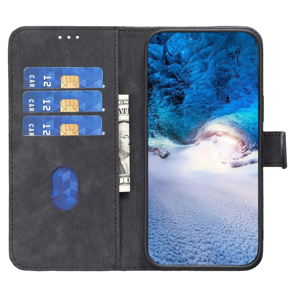 For iPhone 15 Pro Rhombus Imprinted PU Leather Case Fall Protection Stand Wallet Phone Cover - Black - 2