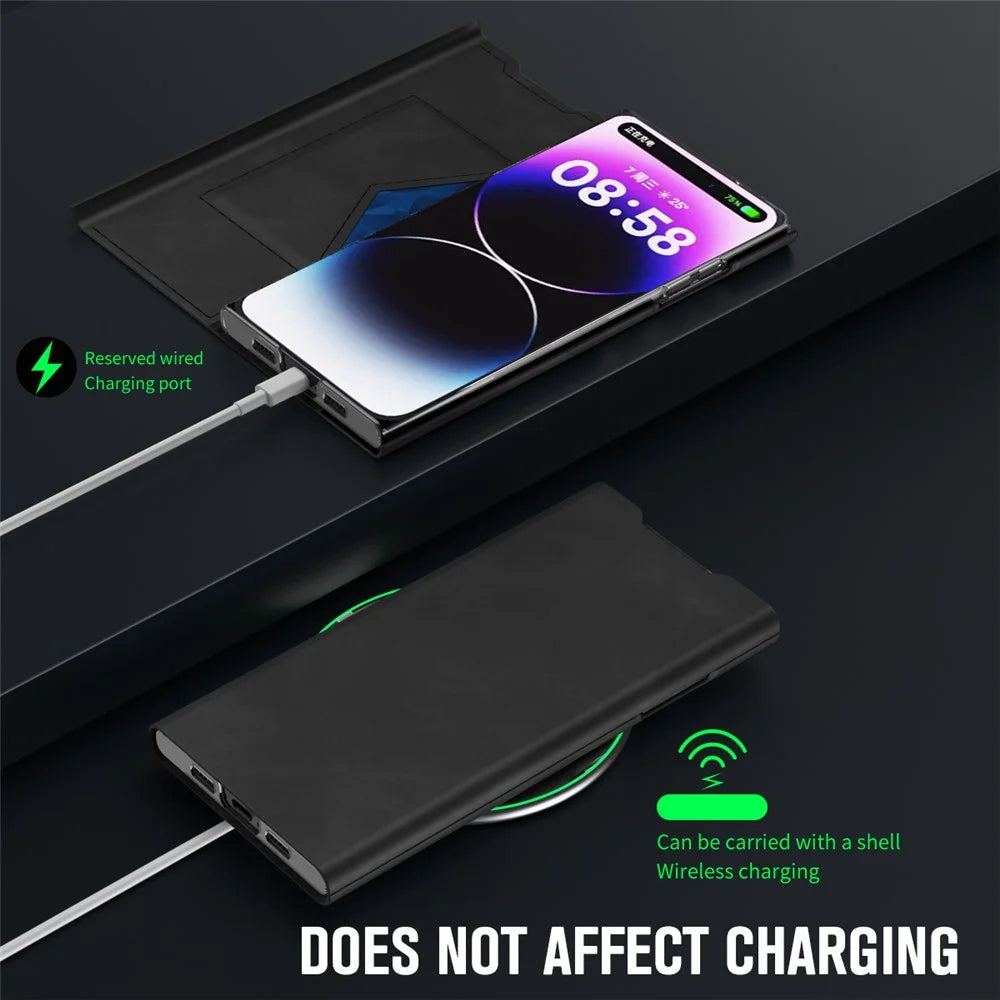 For iPhone 15 Pro Max Card Holder Phone Case Nappa Texture PU Leather + PC Stand Phone Cover - Black - 5