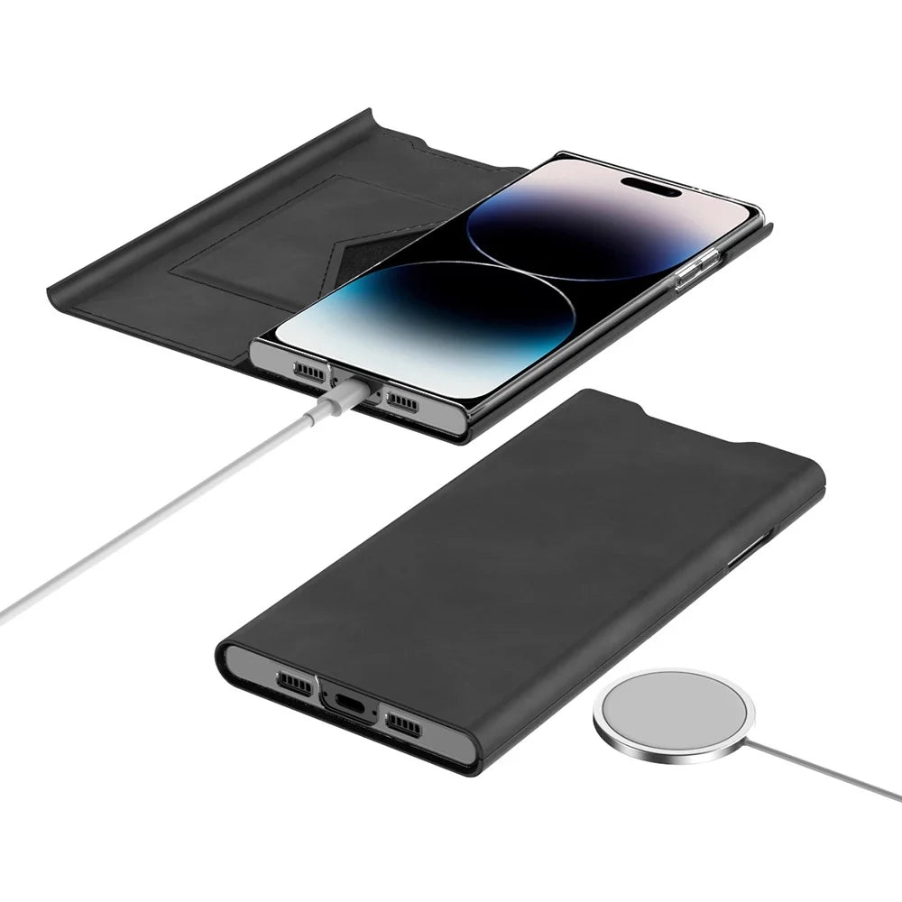 PU Leather + PC Stand Phone Case for iPhone 15 Plus , Nappa Texture Card Holder Phone Cover - Black - 3
