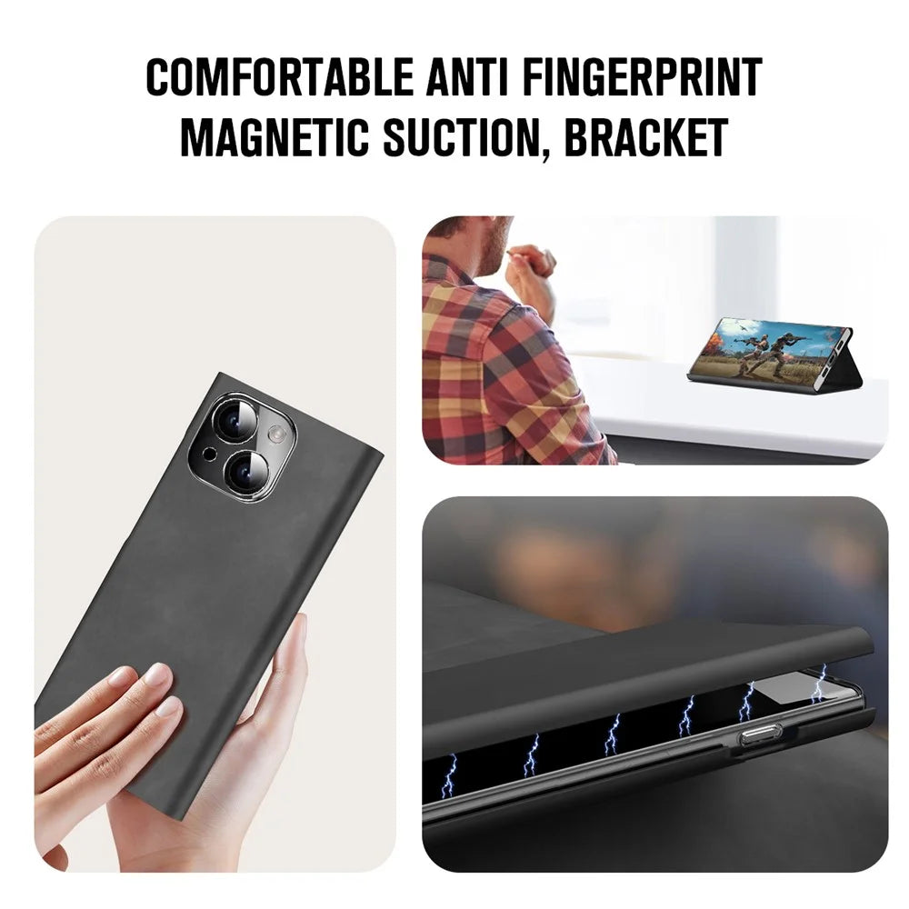 PU Leather + PC Stand Phone Case for iPhone 15 Plus , Nappa Texture Card Holder Phone Cover - Black - 7