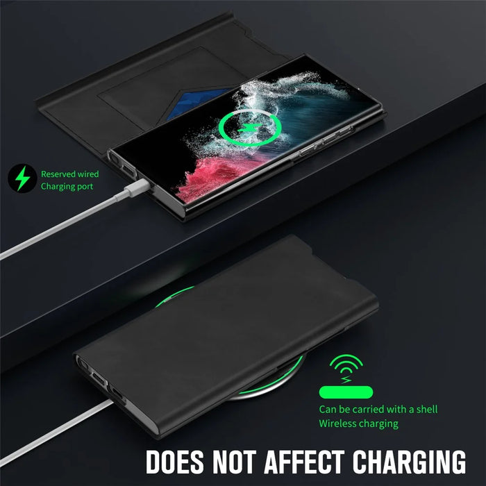 For Samsung Galaxy S23 Ultra Card Holder PU Leather + PC Phone Case Nappa Texture Stand Cover - Black - 2