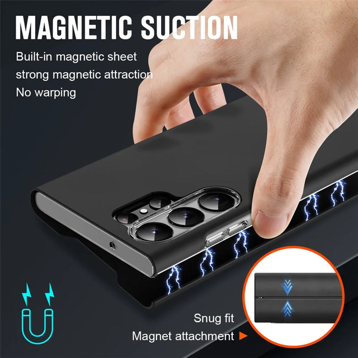 For Samsung Galaxy S23 Ultra Card Holder PU Leather + PC Phone Case Nappa Texture Stand Cover - Black - 7