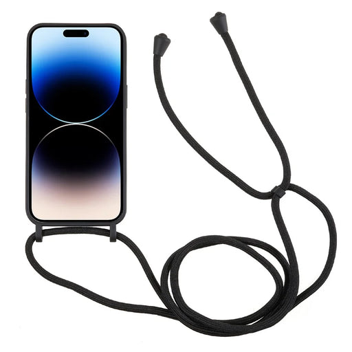 For iPhone 15 Pro Liquid Silicone Card Slot Cover Anti Scratch Protection Phone Case with Strap - Black - 2