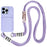 For iPhone 15 Pro Soft Slim Protective Case Liquid Silicone Card Holder Cover with Strap - Purple - 1
