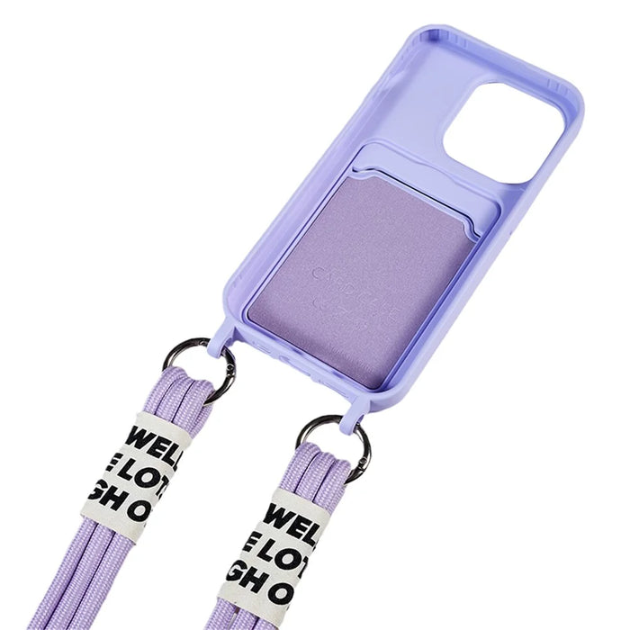 For iPhone 15 Pro Max Liquid Silicone Case Card Slot Shockproof Protective Phone Cover with Strap - Purple - 3