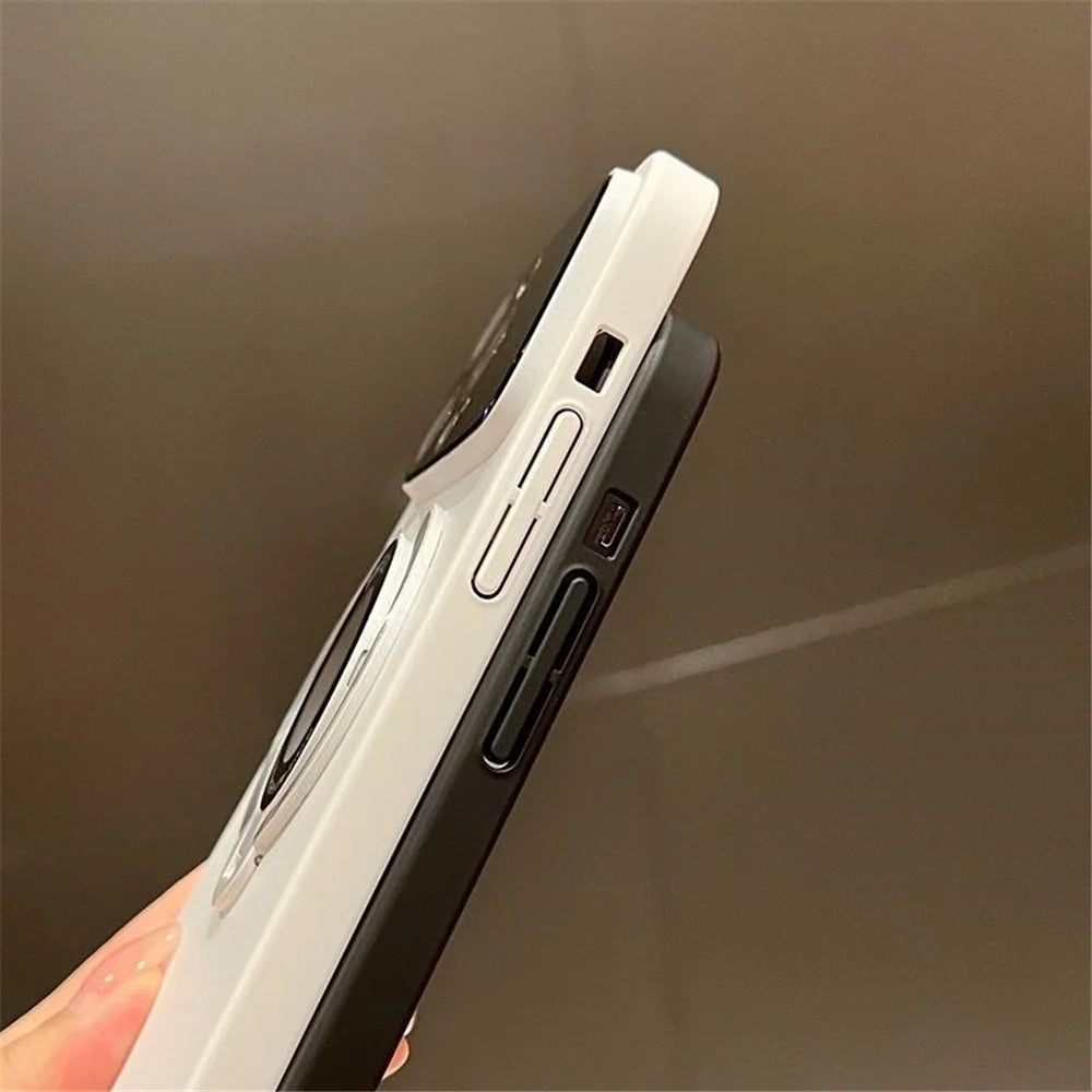 For iPhone 15 Pro Logo View Kickstand Phone Cover Compatible with MagSafe Hard PC Back Case with Lens Film - Ivory White - 6