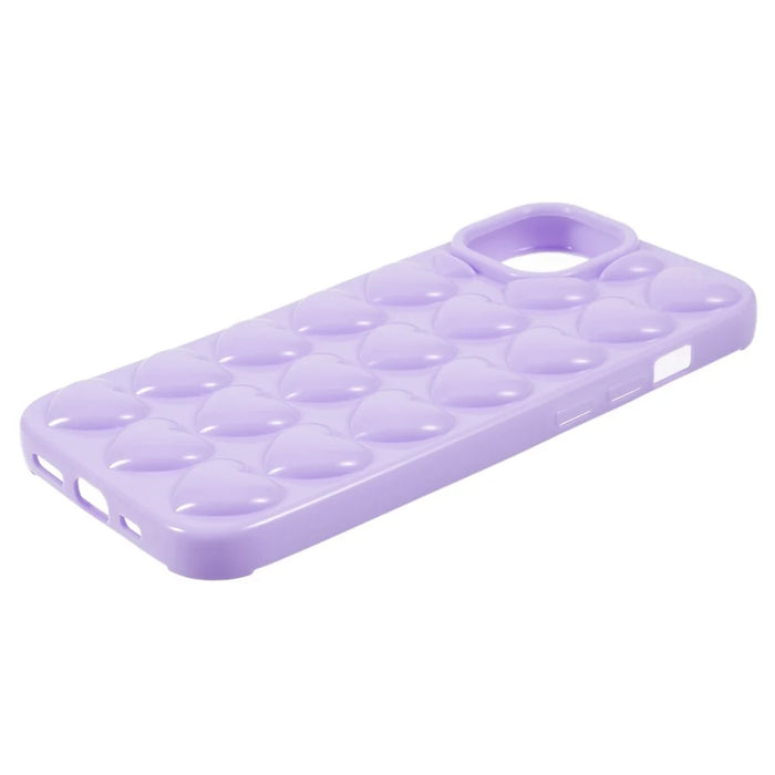 For iPhone 15 Shockproof Mobile Phone Protective Cover 3D Love Heart Soft TPU Back Case - Purple - 4