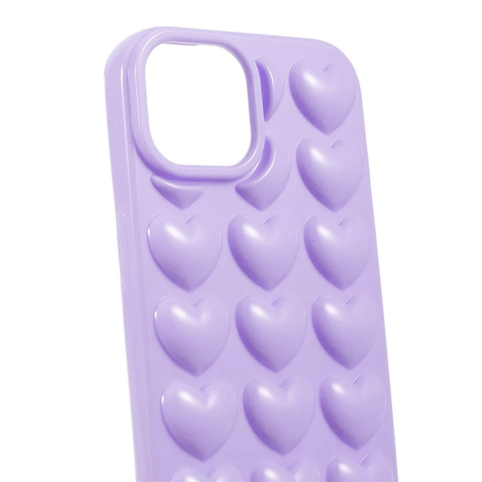 For iPhone 15 Shockproof Mobile Phone Protective Cover 3D Love Heart Soft TPU Back Case - Purple - 6