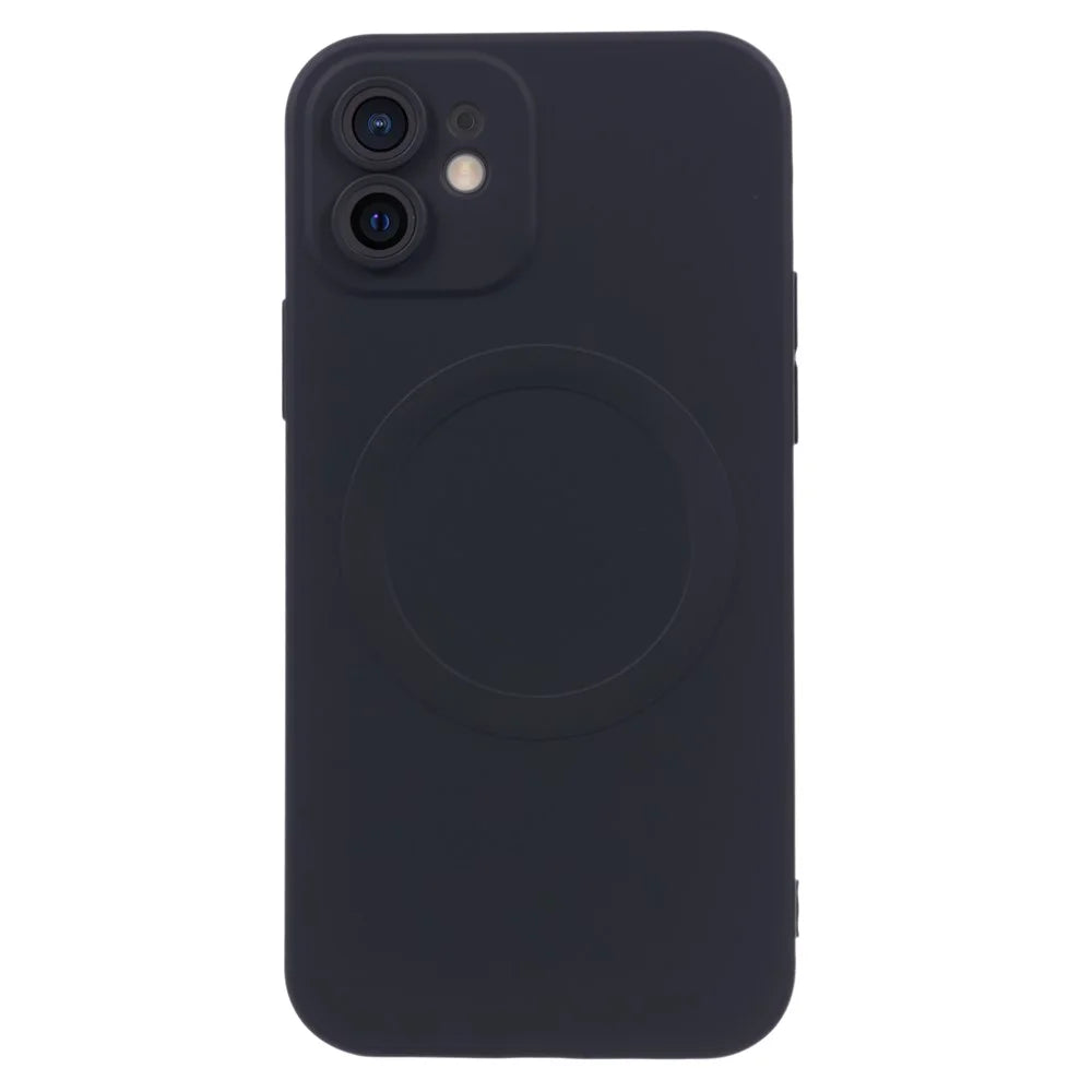 For iPhone 12 Magnetic Phone Case with Camera Lens Protector Compatible with MagSafe Liquid Silicone Protective Cover - Black - 1