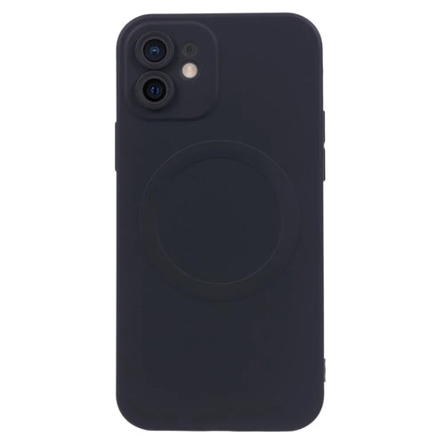 For iPhone 12 Magnetic Phone Case with Camera Lens Protector Compatible with MagSafe Liquid Silicone Protective Cover - Black - 1